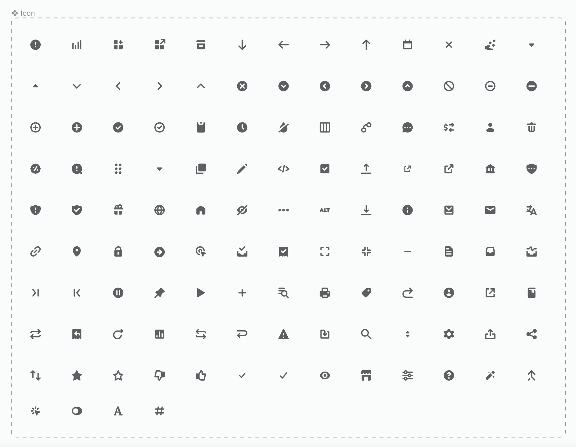 Screenshot of icon component variations in Figma.