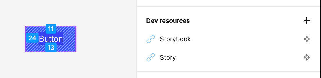 Screenshot of the story.to.design plugin in dev mode with Dev resources for Storybook.
