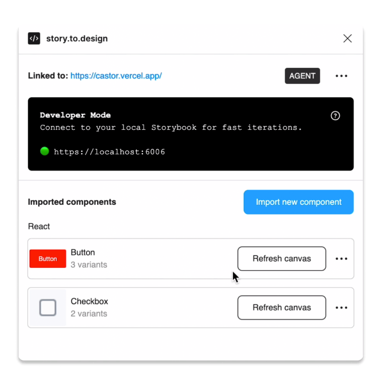 Screenshot of the plugin when Developer Mode is connected.