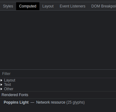 Chrome DevTools showing rendered font