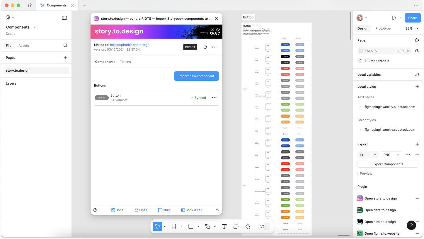 Component and its variants created on the canvas