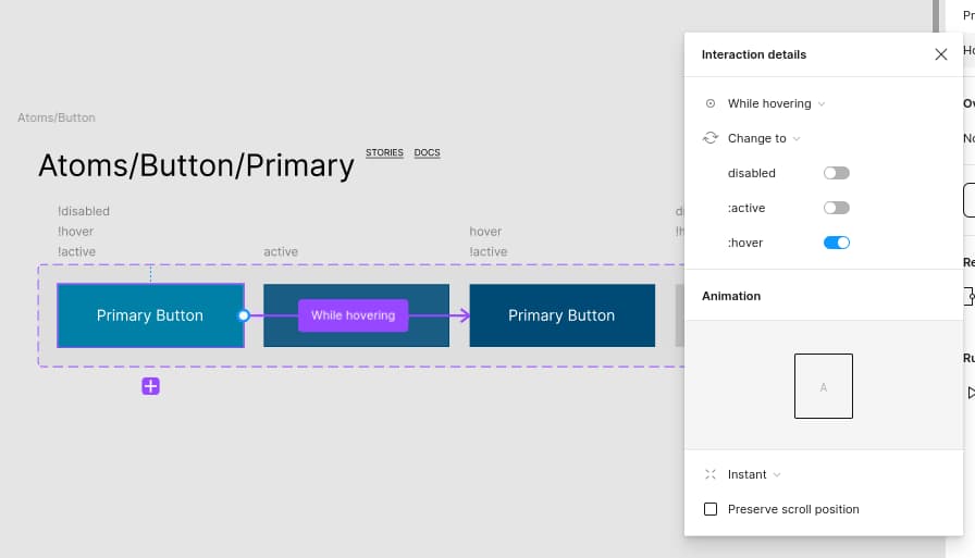 Prototyping relations for the pseudo-states in Figma