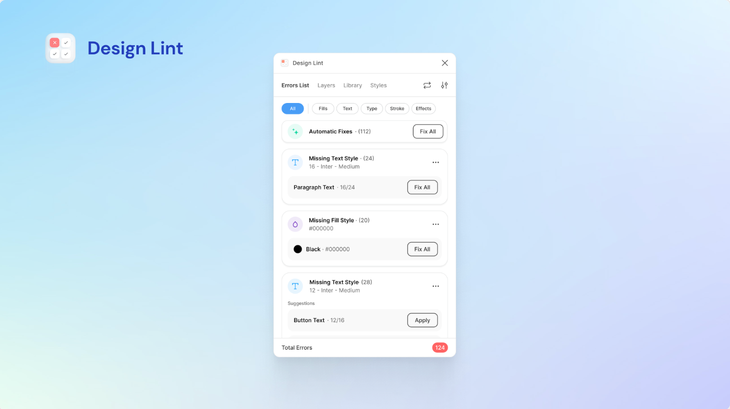 screenshot of Design Lint plugin UI