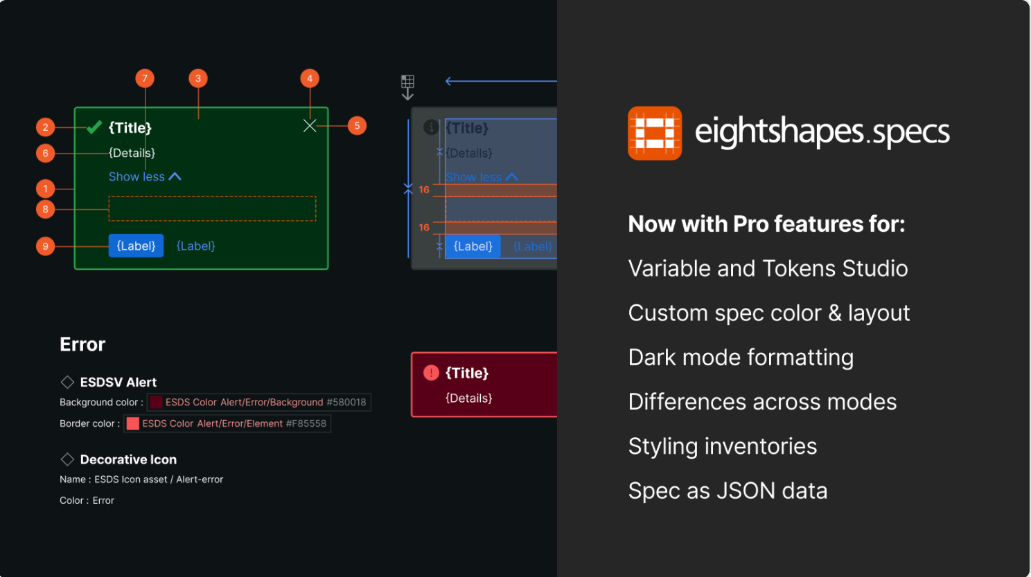 screenshot of design specifications on a UI element