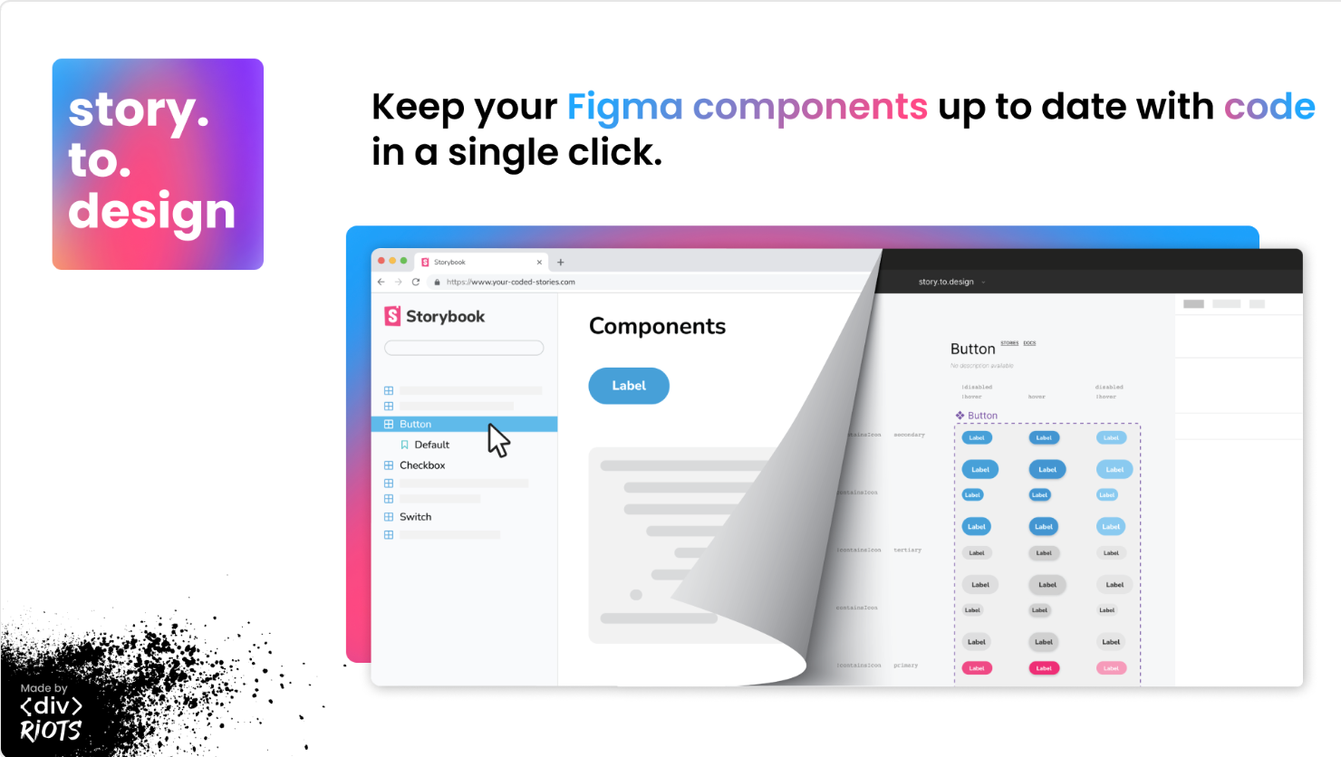 Example of a component library in Storybook that blends into the same component library in Figma