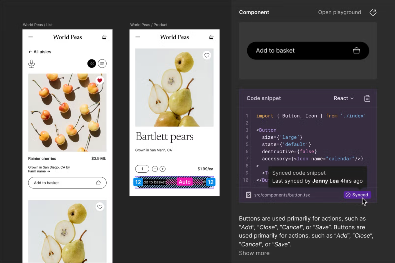 screenshot of Code Connect in Figma Dev Mode