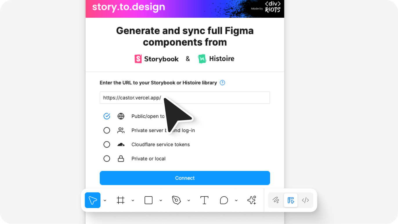 screenshot of connecting Storybook in story.to.design