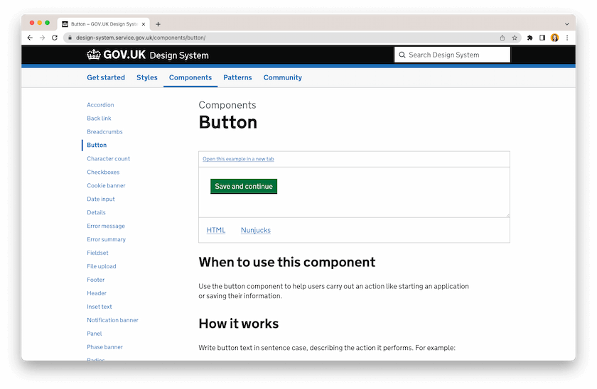 Screenshot of GOV.UK design system website