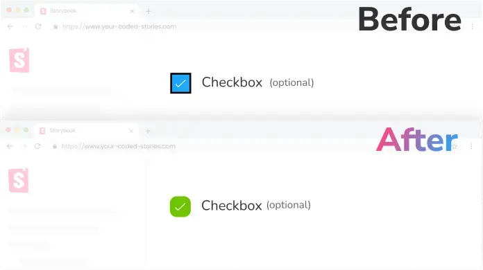 screenshot of Figma showing the visual difference between two versions of a checkbox component