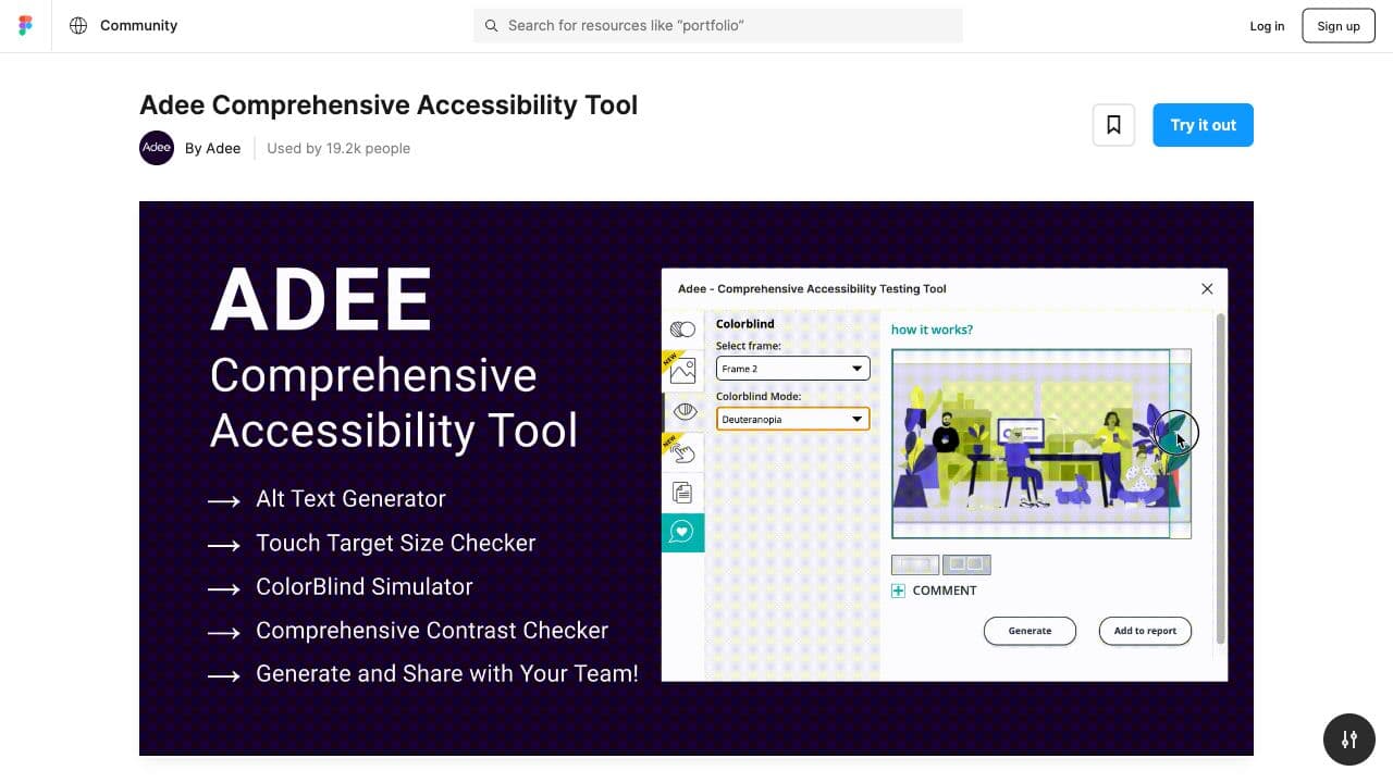 screenshot ofAdee Comprehensive Accessibility Toolplugin page in Figma