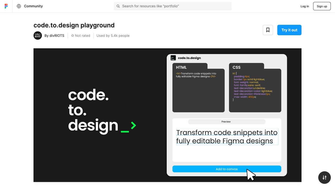 screenshot ofcode.to.design playgroundplugin page in Figma