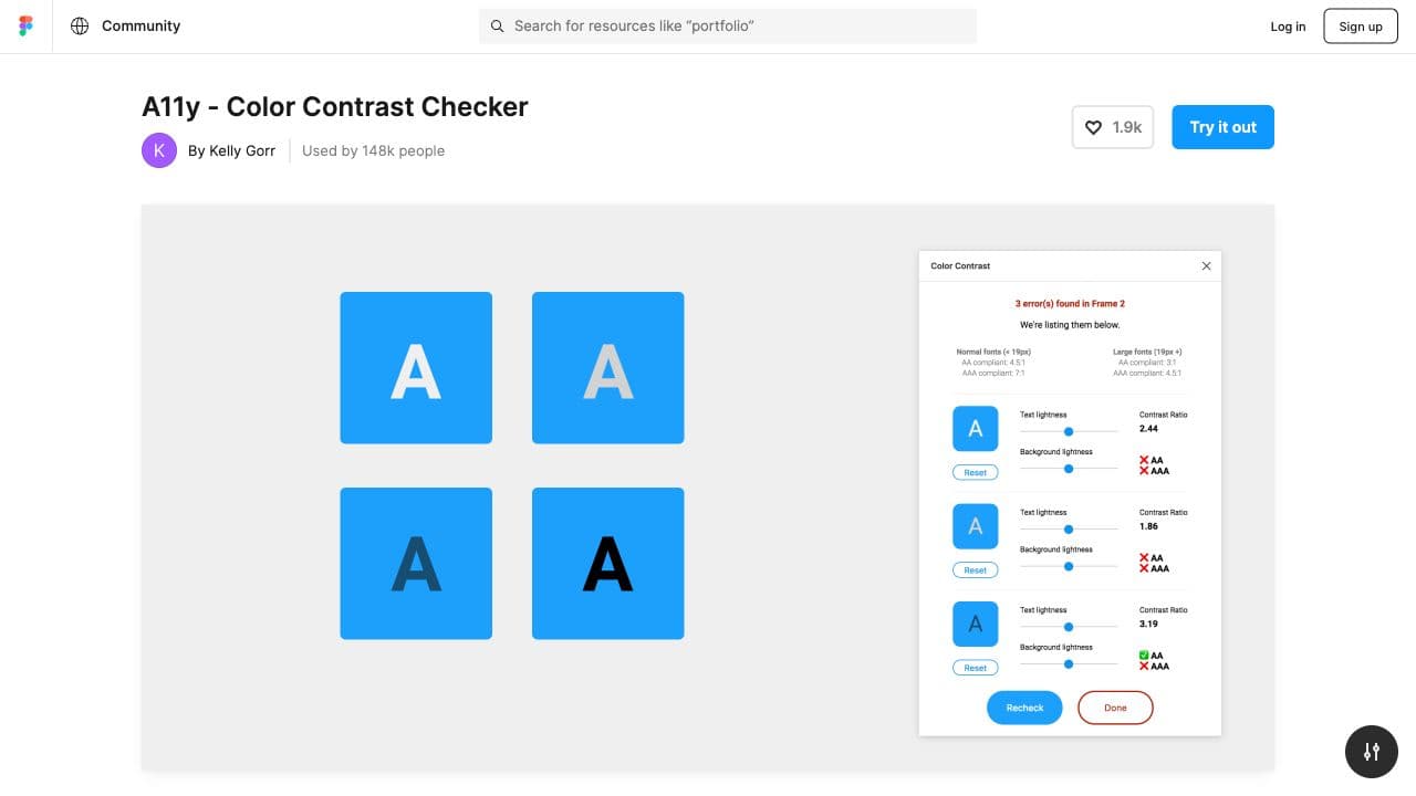 screenshot ofColor Contrast Checkerplugin page in Figma