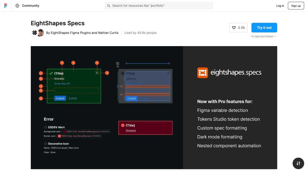 screenshot ofEight Shapes Specsplugin page in Figma