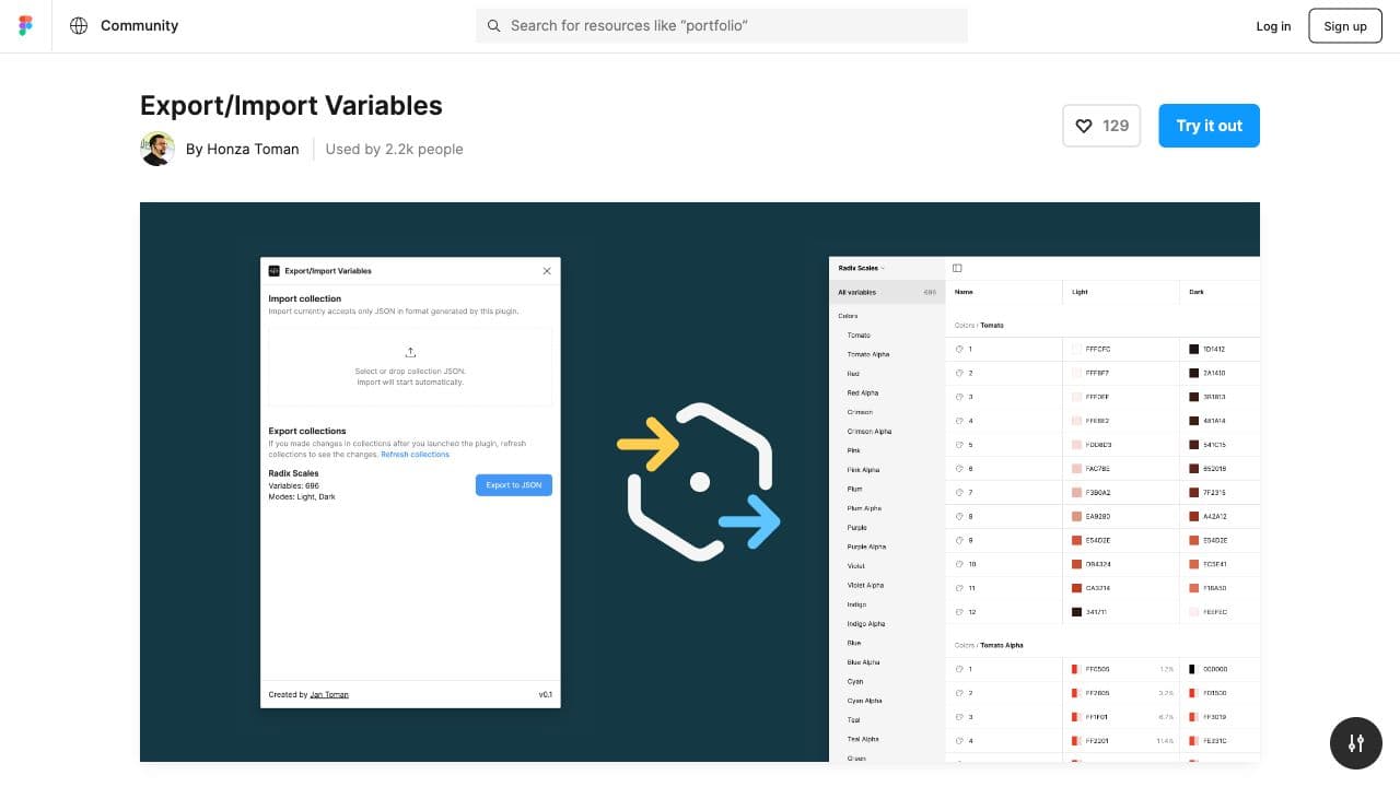 screenshot ofExport and import Figma variablesplugin page in Figma