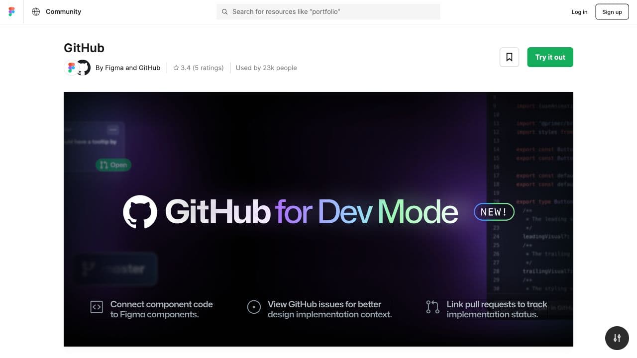 screenshot ofGithub for Dev Modeplugin page in Figma