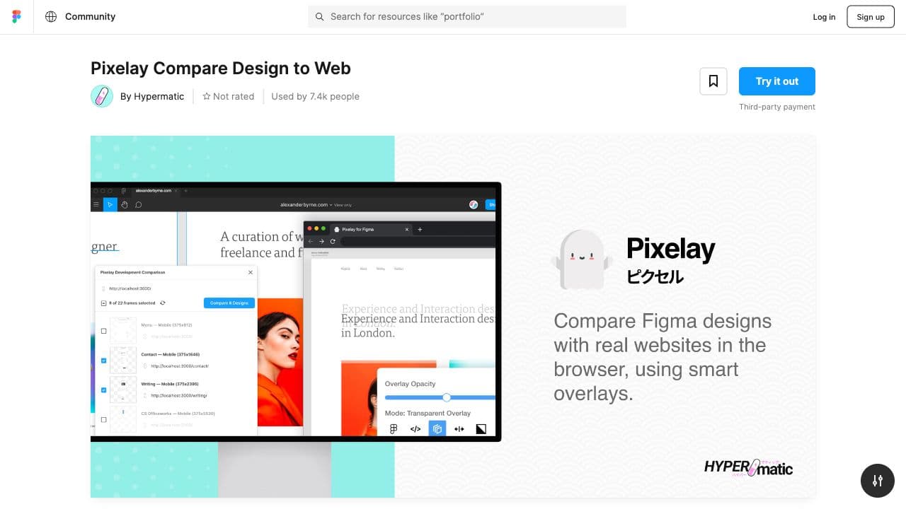 screenshot ofPixelay Compare Design to Webplugin page in Figma