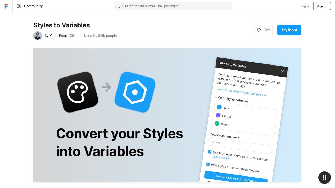 screenshot ofConvert Figma styles into variablesplugin page in Figma